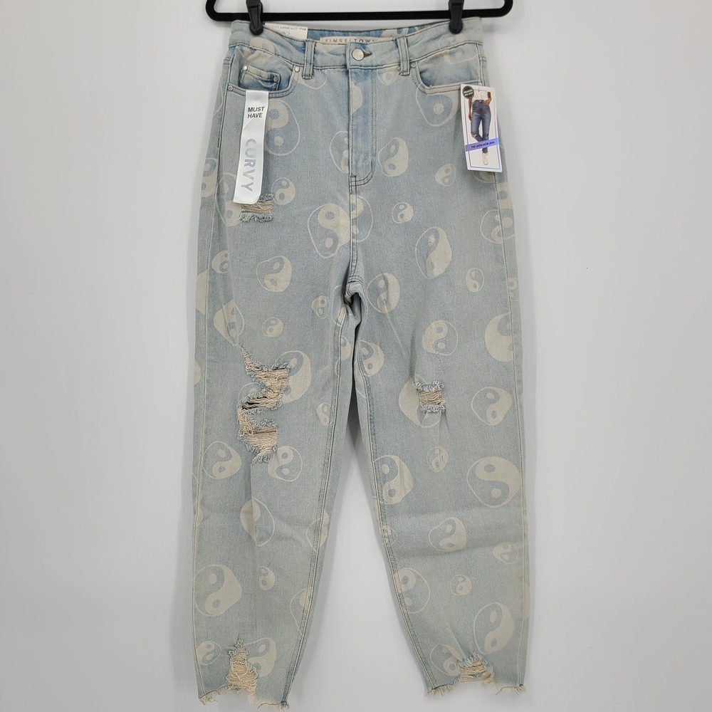Tinseltown Yin-Yang Patterned Straight Leg Jeans